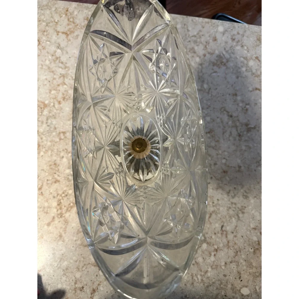 Vintage Cherub Centerpiece‎ Compote Cut Glass Bowl Brass Marble Base Prisms
